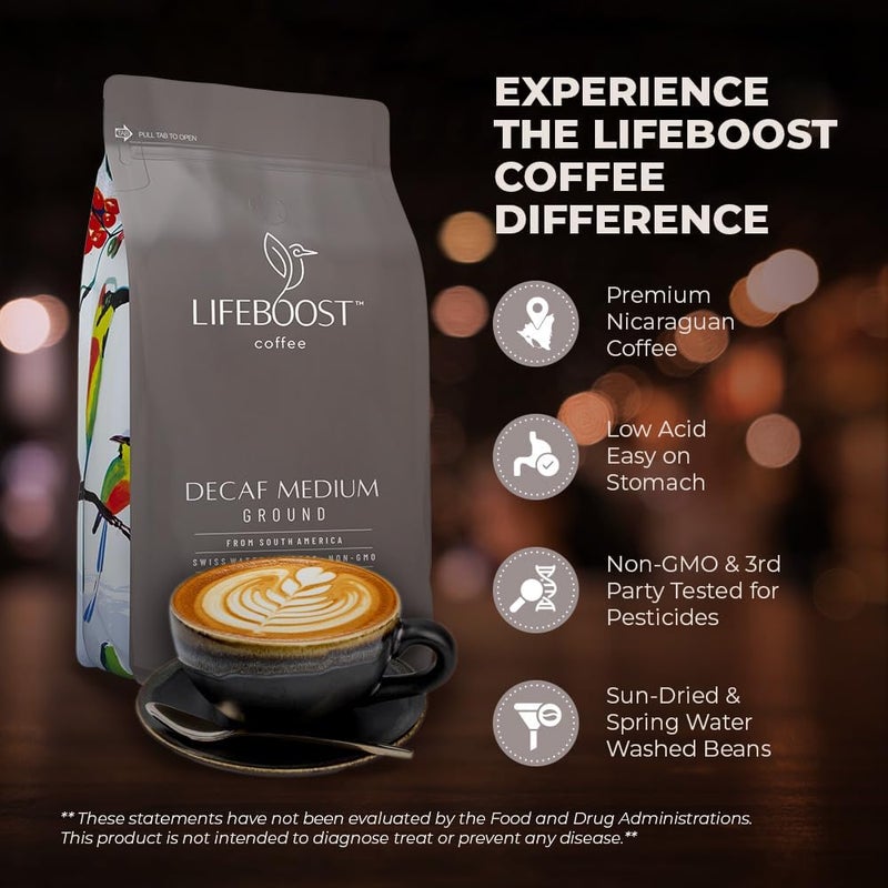 Lifeboost Medium Roast Swiss Water Decaf Coffee Ground - Non-GMO Low Acid Single Origin USDA Decaf Organic Coffee - Third Party Tested For Mycotoxins & Pesticides - 12 Ounces - Image 4